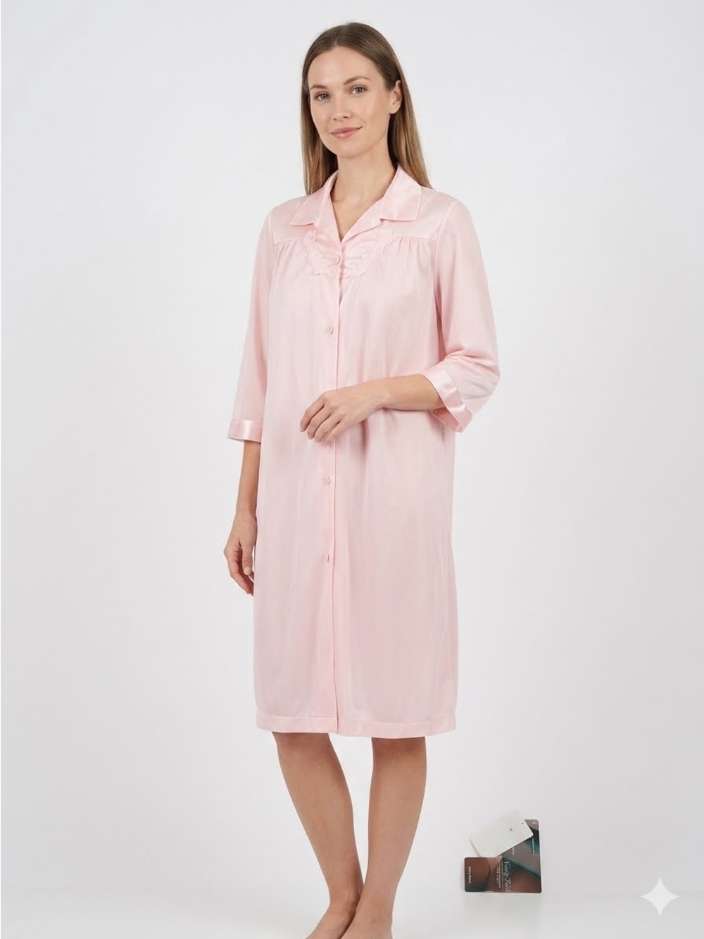 VTG Vanity Fair Robe Pink Satin Floral Embroidered Women Size Small Sleepwear